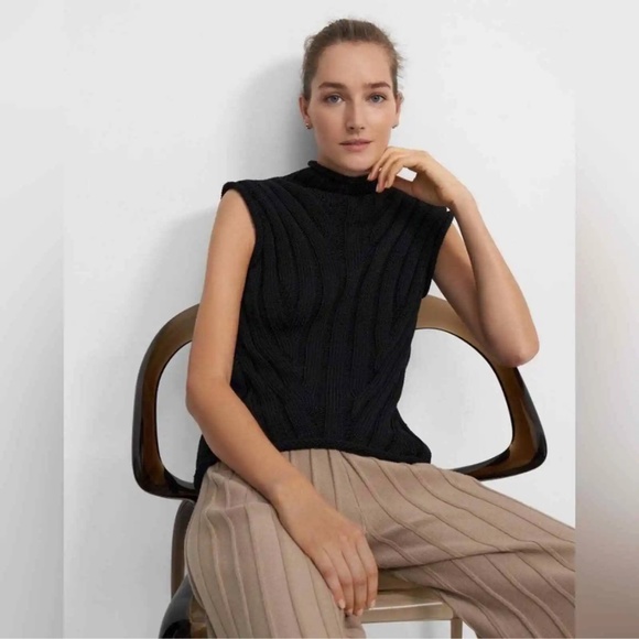 Theory Moving Rib Shell Sweater Looped Cotton Sleeveless Top Size S - Picture 8 of 9